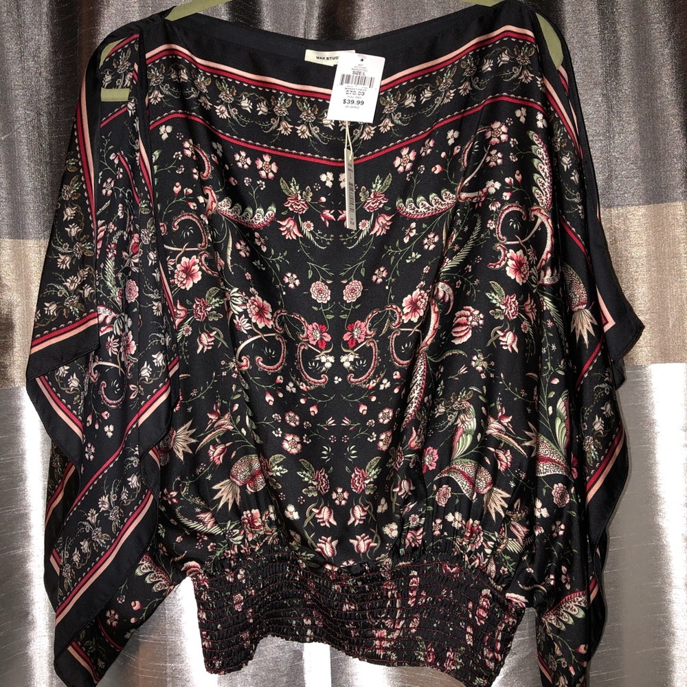 Max Studio silk blouse with open shoulder